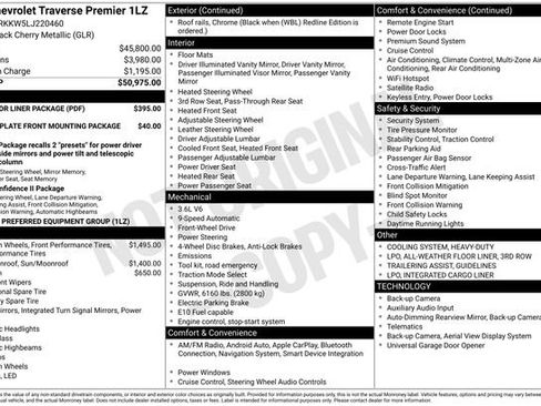Used 2020 Chevrolet Traverse Premier w/ LPO, Floor Liner Package FWD image 1