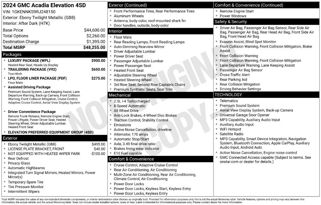 Used 2024 GMC Acadia Elevation w/ Luxury Package AWD/4WD image 25