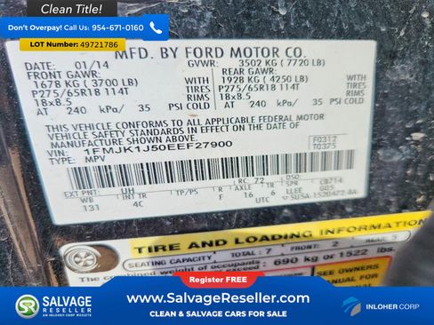 Used 2014 Ford Expedition EL XLT w/ Equipment Group 202A AWD/4WD image 16