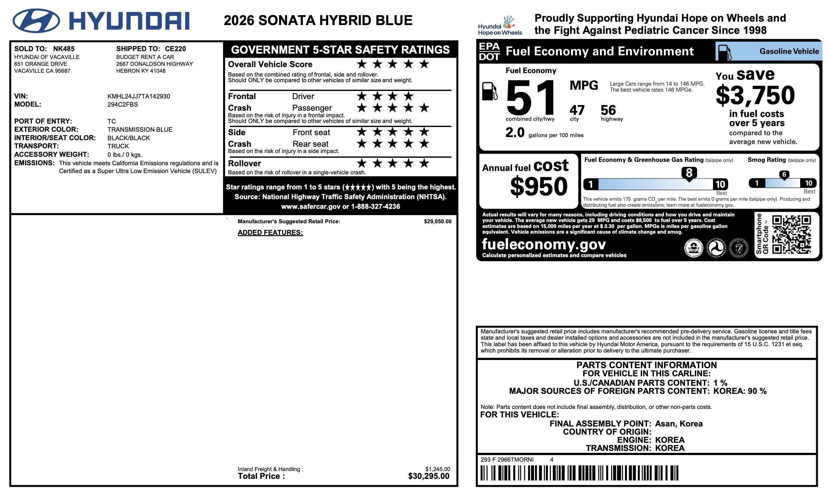 Used 2026 Hyundai Sonata Blue FWD image 5