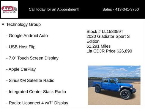 Certified 2020 Jeep Gladiator Sport w/ Quick Order Package 24S AWD/4WD image 16