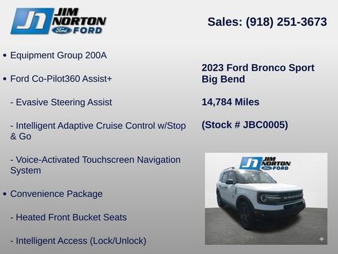 Used 2023 Ford Bronco Sport Big Bend w/ Convenience Package AWD/4WD image 8