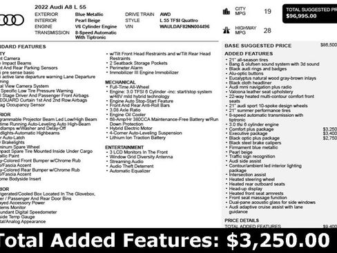 Used 2022 Audi A8 L 3.0T w/ Luxury Package image 3