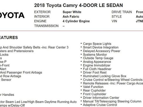 Used 2018 Toyota Camry LE image 19