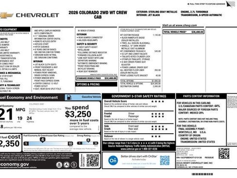 New 2026 Chevrolet Colorado W/T w/ WT Custom Package RWD image 4