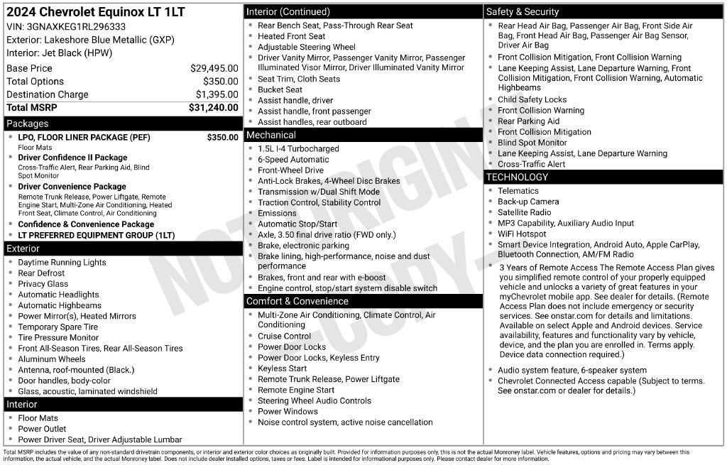 Used 2024 Chevrolet Equinox LT w/ LPO, Floor Liner Package FWD image 4