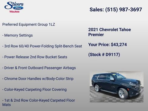 Used 2021 Chevrolet Tahoe Premier w/ Premium Package AWD/4WD image 8