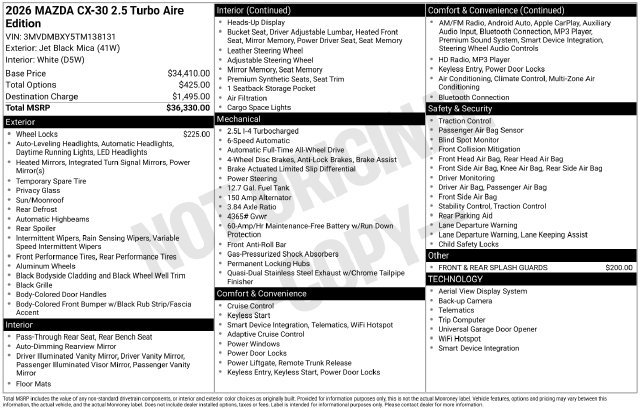 Certified 2026 MAZDA CX-30 2.5 Turbo Aire Edition AWD/4WD image 5