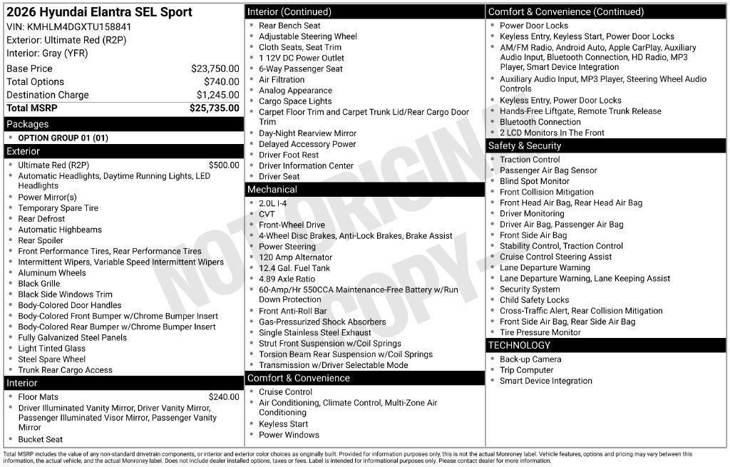 Certified 2026 Hyundai Elantra Sport FWD image 23