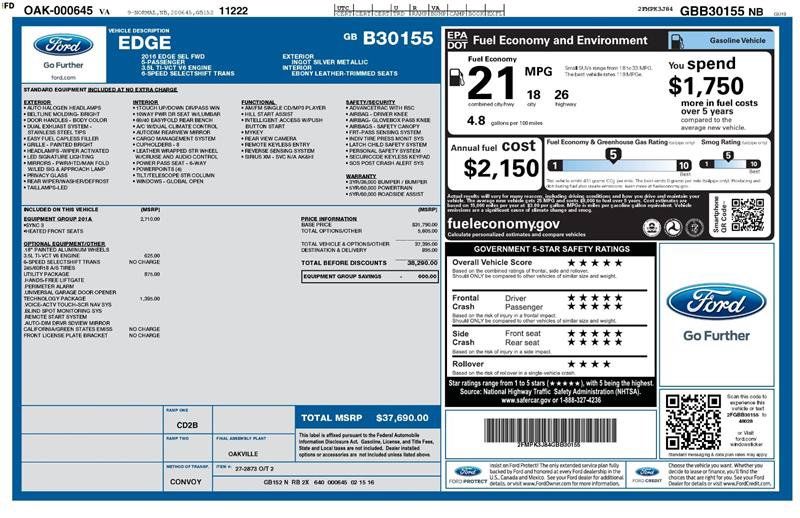 Used 2016 Ford Edge SEL w/ Equipment Group 201A FWD image 2