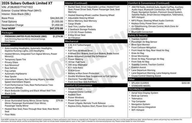 Used 2026 Subaru Outback Limited XT w/ Premium/Limited Plus Package AWD/4WD image 3