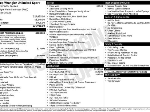 Used 2016 Jeep Wrangler Unlimited Sport w/ Quick Order Package 24S AWD/4WD image 14
