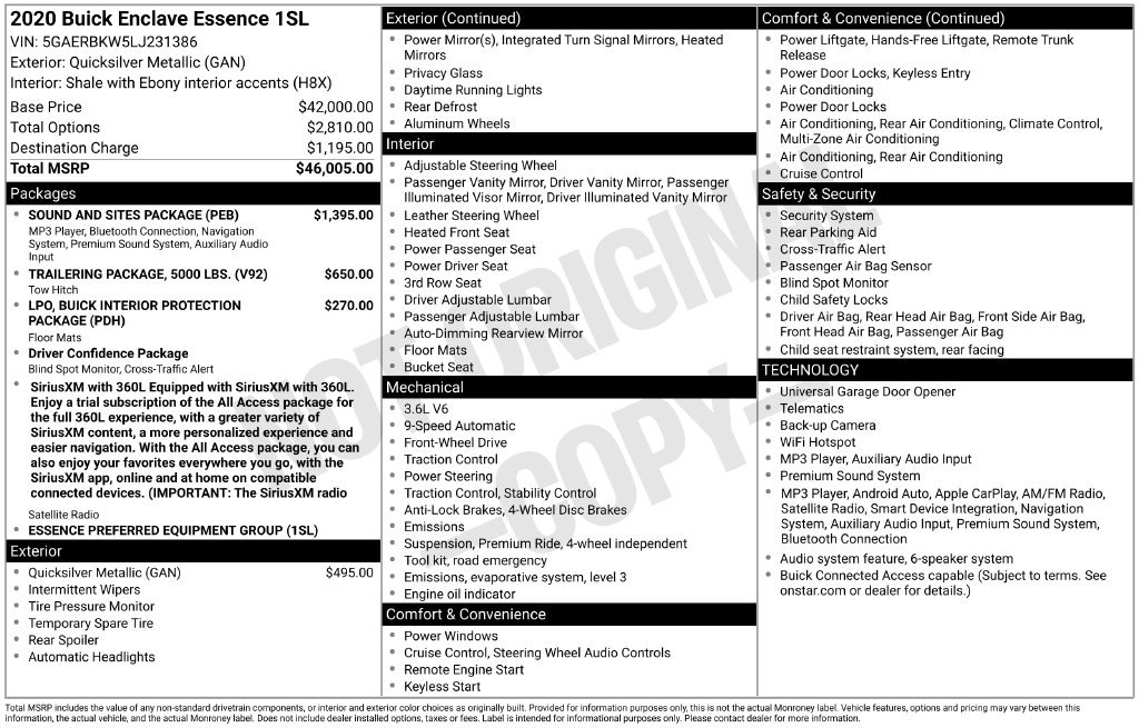 Used 2020 Buick Enclave Essence w/ Sound and Sites Package FWD image 1
