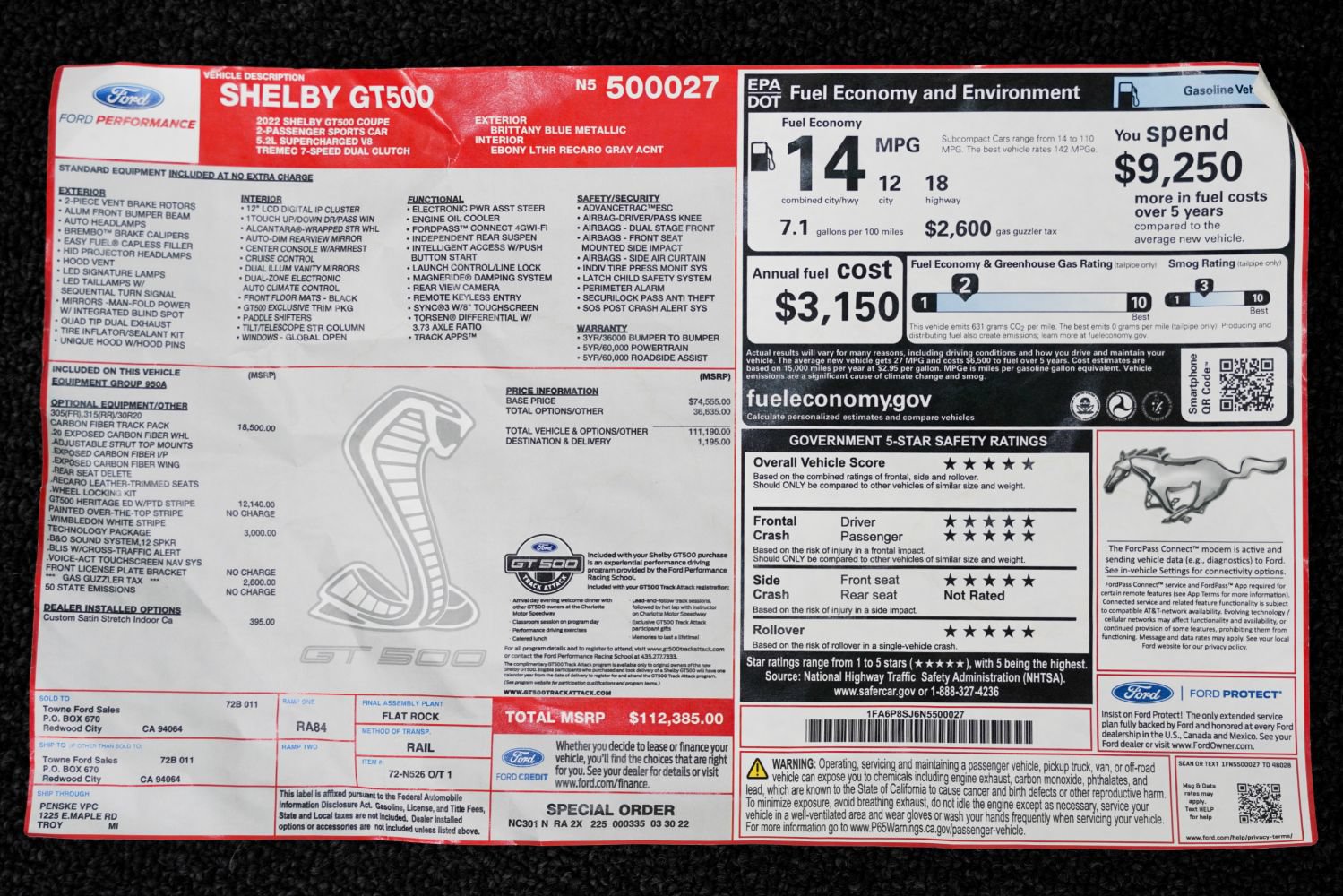 Used 2022 Ford Mustang Shelby GT500 w/ Carbon Fiber Track Pack RWD image 50