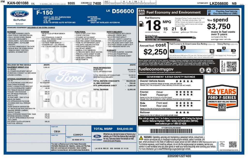 Used 2020 Ford F150 XL w/ Equipment Group 101A Mid AWD/4WD image 43