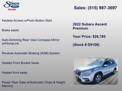 Used 2022 Subaru Ascent Premium w/ Convenience Package AWD/4WD image 12