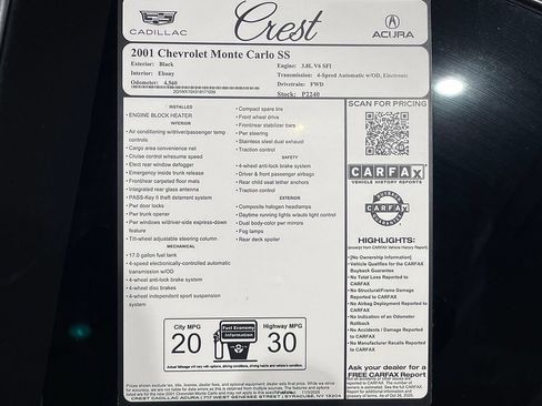 Used 2001 Chevrolet Monte Carlo SS w/ High Sport Appearance Pkg FWD image 13