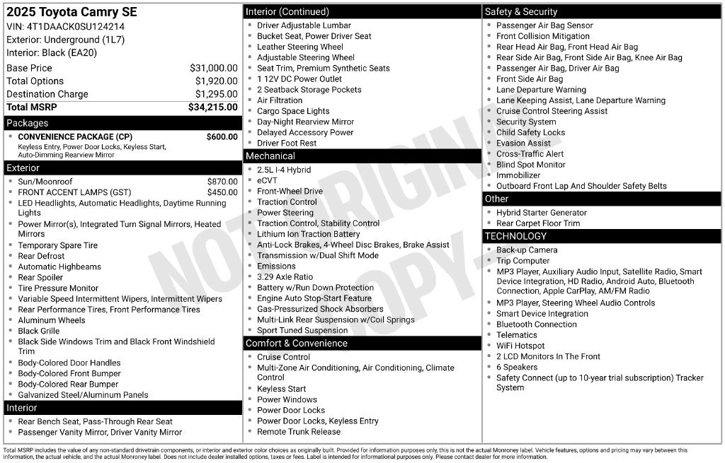 Used 2025 Toyota Camry SE w/ Convenience Package FWD image 28