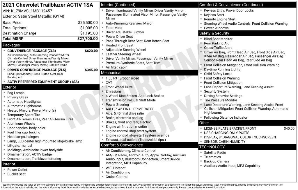 Used 2021 Chevrolet TrailBlazer ACTIV w/ Convenience Package FWD image 18