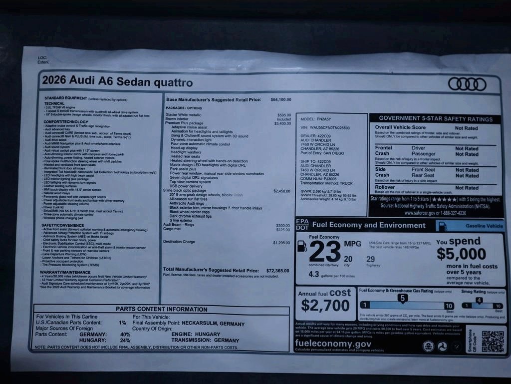 Used 2026 Audi A6 Premium Plus w/ Premium Plus Package AWD/4WD image 10