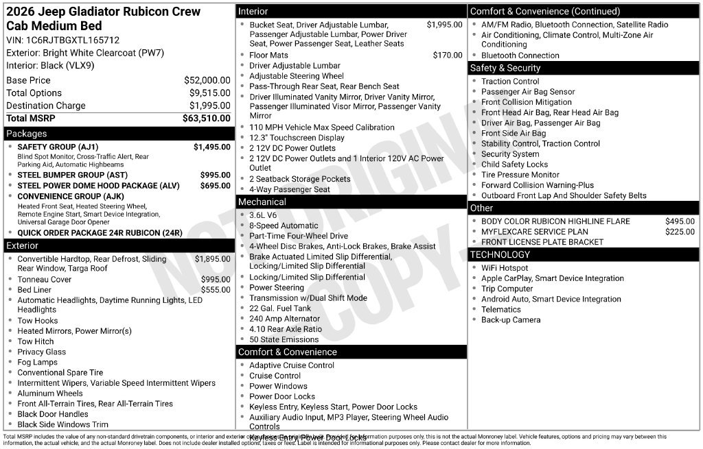 New 2026 Jeep Gladiator Rubicon w/ Safety Group AWD/4WD image 6