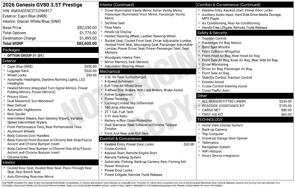 New 2026 Genesis GV80 3.5T Prestige AWD/4WD image 7