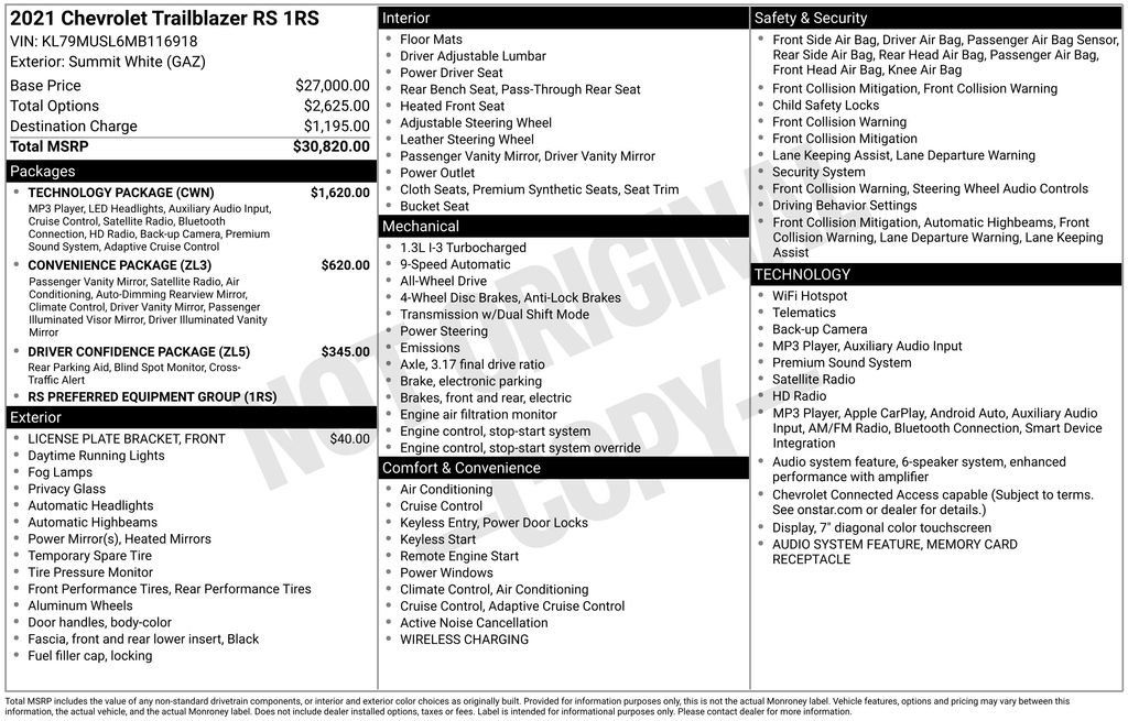 Used 2021 Chevrolet TrailBlazer RS w/ Technology Package AWD/4WD image 37