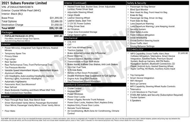 Used 2021 Subaru Forester Limited w/ Popular Package #3 AWD/4WD image 34