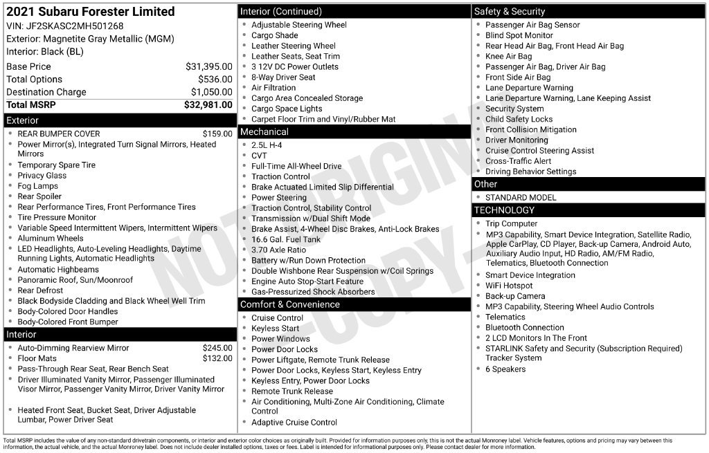 Certified 2021 Subaru Forester Limited AWD/4WD image 34