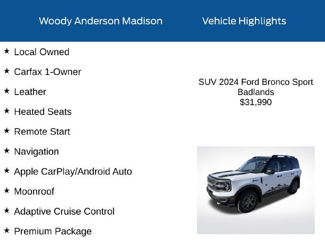 Used 2024 Ford Bronco Sport Badlands w/ Premium Package AWD/4WD image 2