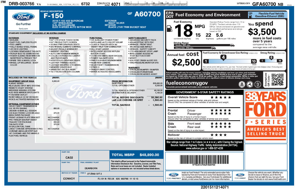 Used 2016 Ford F150 Lariat w/ Equipment Group 502A Luxury RWD image 5