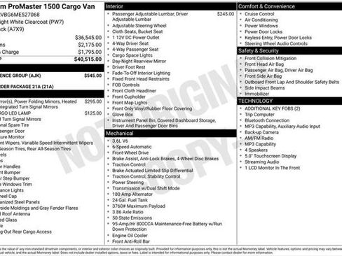 Used 2021 RAM ProMaster 1500 w/ Convenience Group FWD image 1