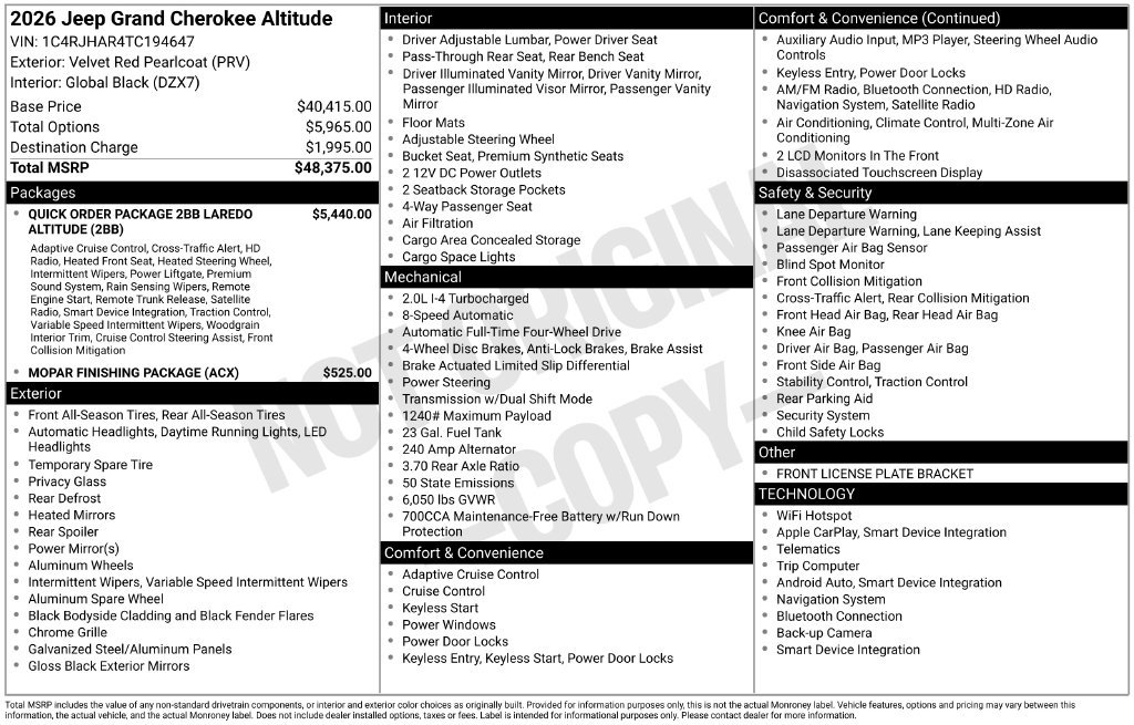 New 2026 Jeep Grand Cherokee Altitude AWD/4WD image 21
