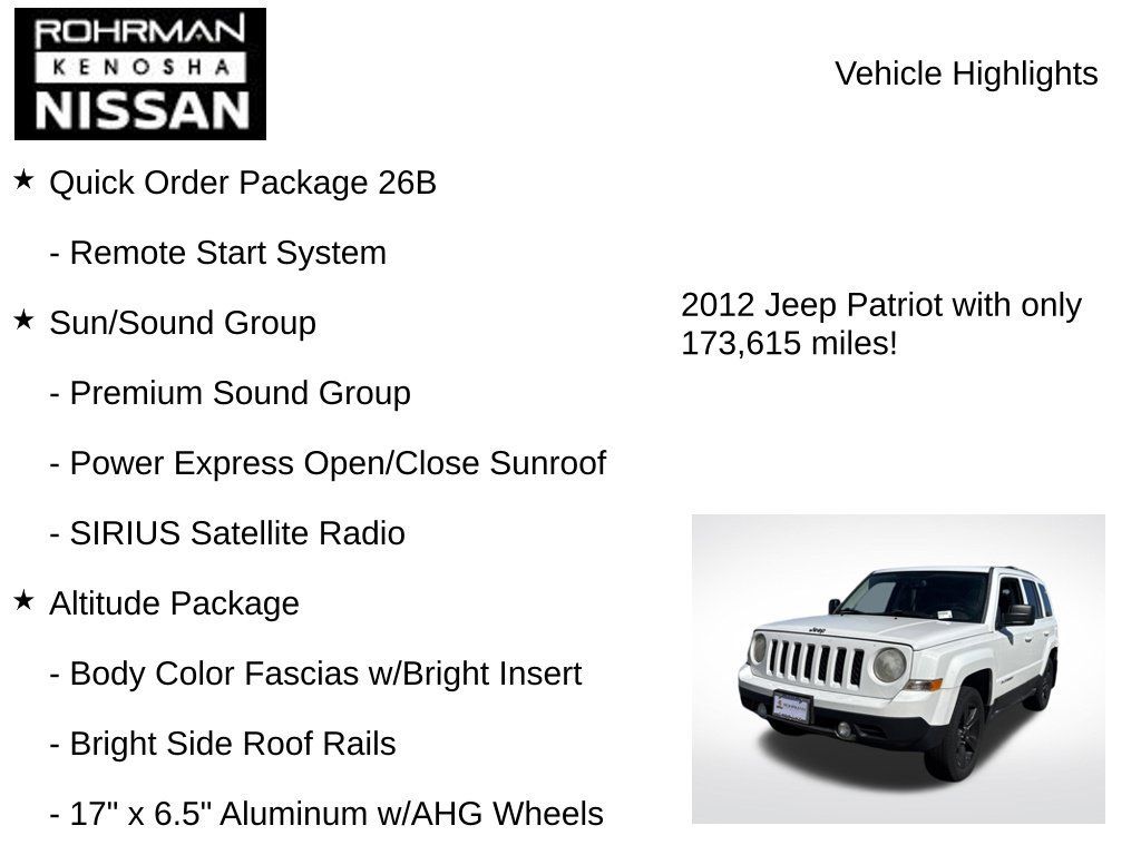 Used 2012 Jeep Patriot Latitude w/ Sun/Sound Group AWD/4WD image 8
