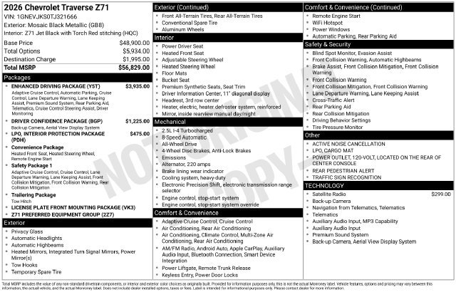 New 2026 Chevrolet Traverse Z71 w/ Enhanced Driving Package AWD/4WD image 55