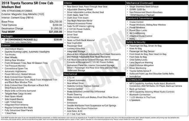 Used 2018 Toyota Tacoma SR w/ SR Convenience Package RWD image 4