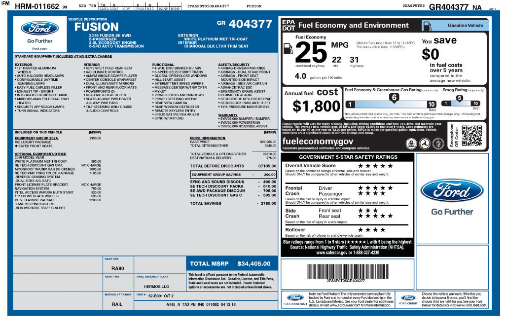 Used 2016 Ford Fusion SE w/ Equipment Group 202A AWD/4WD image 43