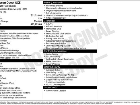 Used 2002 Nissan Quest GXE image 7