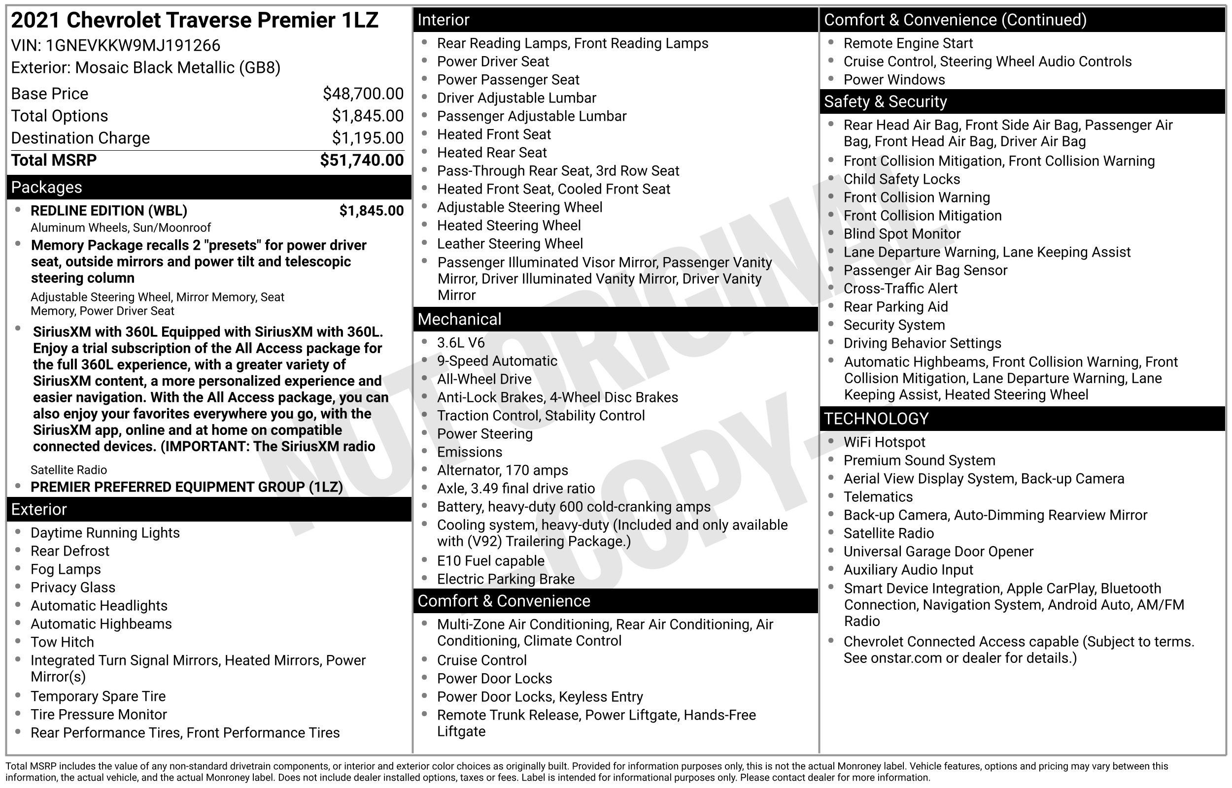 Used 2021 Chevrolet Traverse Premier w/ Redline Edition AWD/4WD image 2