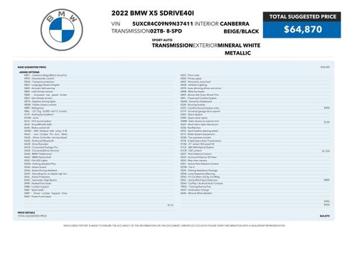 Used 2022 BMW X5 sDrive40i w/ Parking Assistance Package RWD image 2