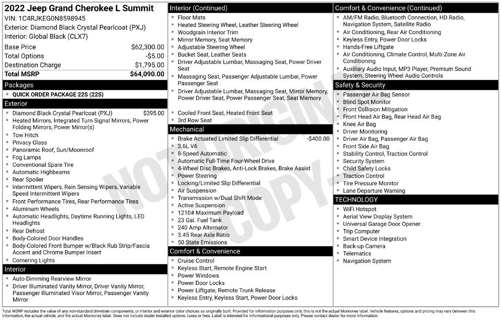 Certified 2022 Jeep Grand Cherokee L Summit AWD/4WD image 5