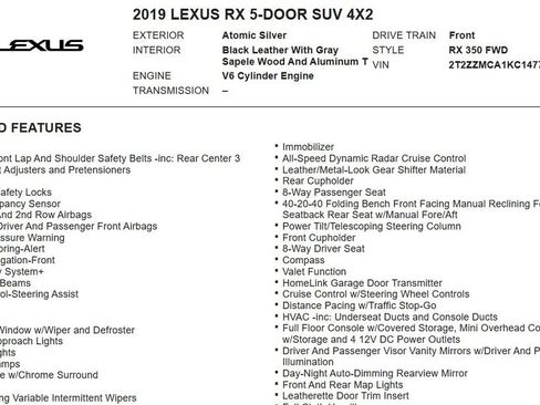 Used 2019 Lexus RX 350 FWD w/ Luxury Package image 23