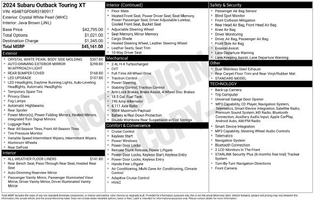 Certified 2024 Subaru Outback Touring XT AWD/4WD image 35