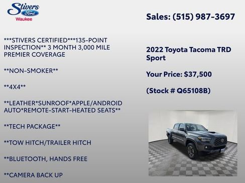Used 2022 Toyota Tacoma TRD Sport w/ TRD Premium Sport Package AWD/4WD image 8