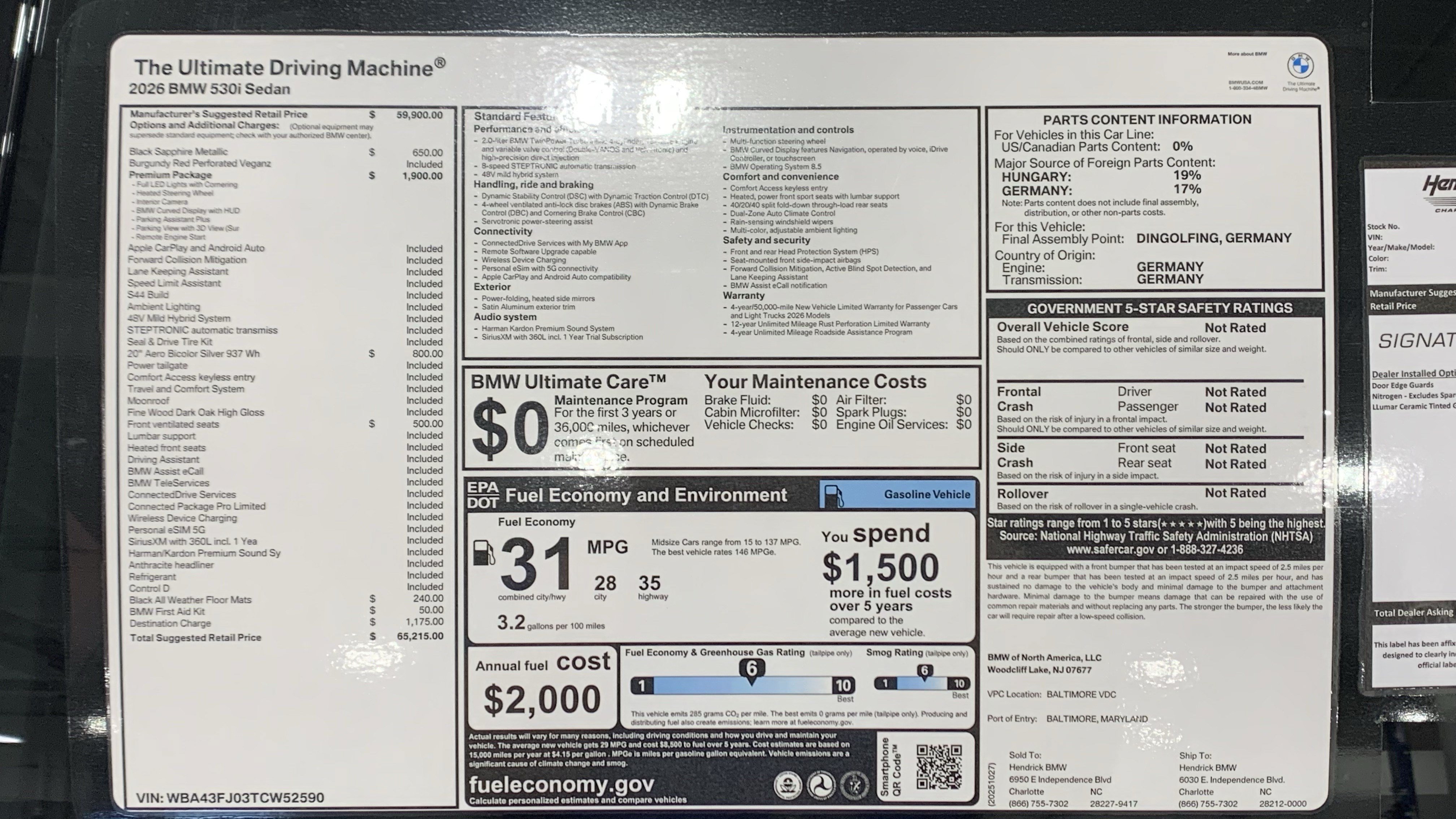 Used 2026 BMW 530i w/ Premium Package RWD image 31