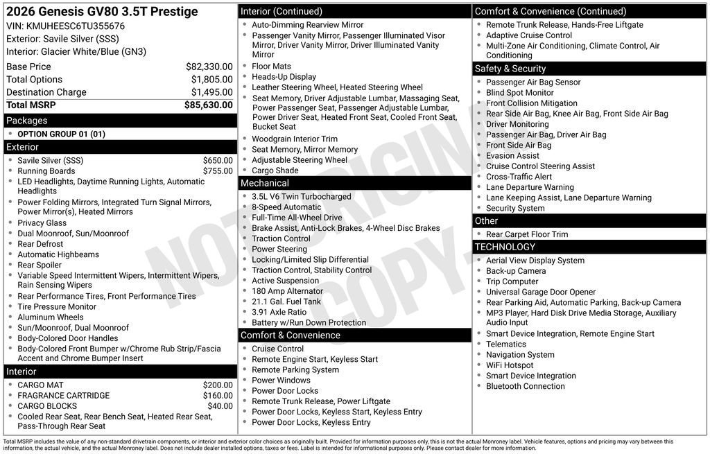 New 2026 Genesis GV80 3.5T Prestige AWD/4WD image 5