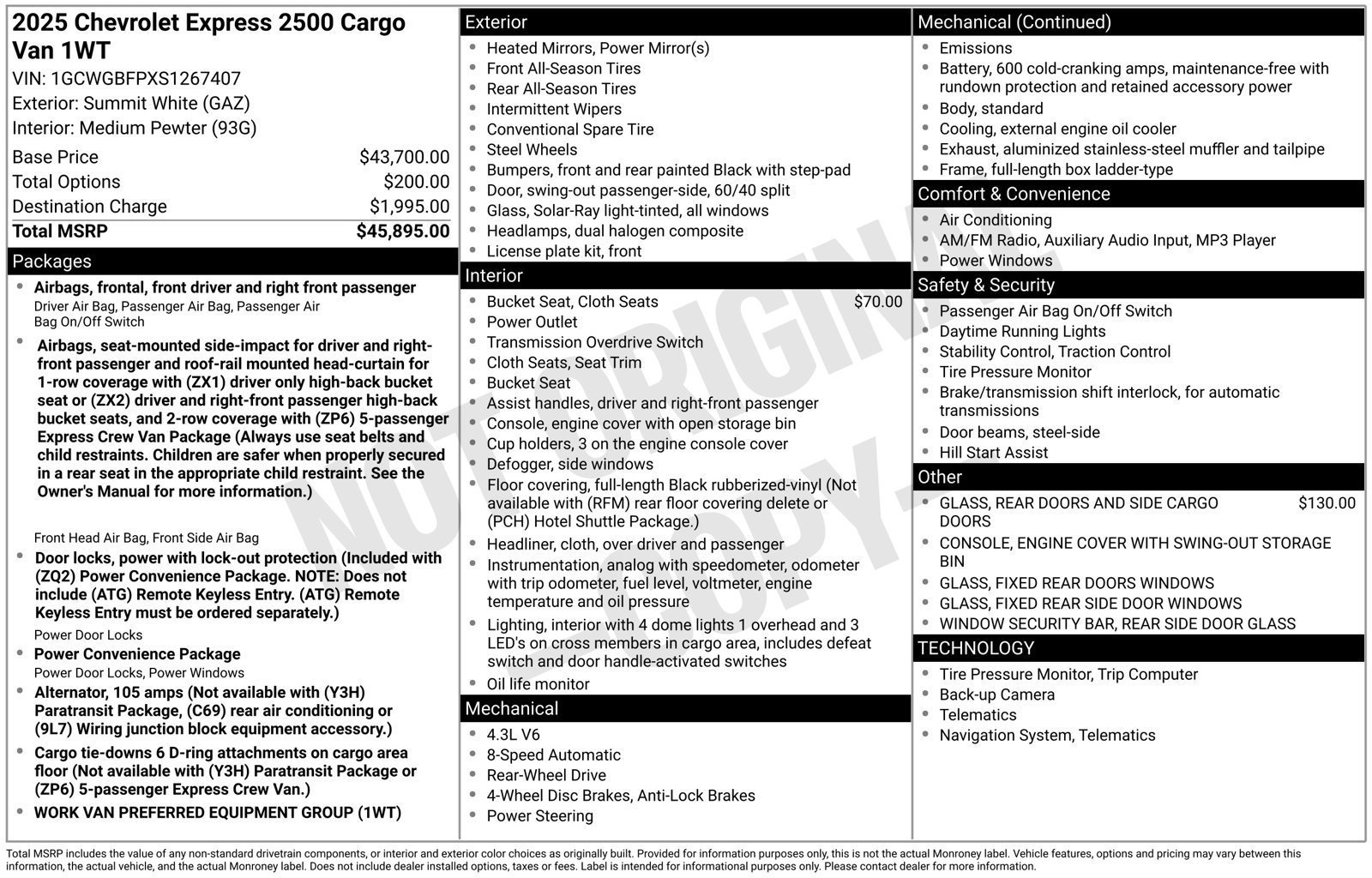 New 2025 Chevrolet Express 2500 Extended RWD image 25