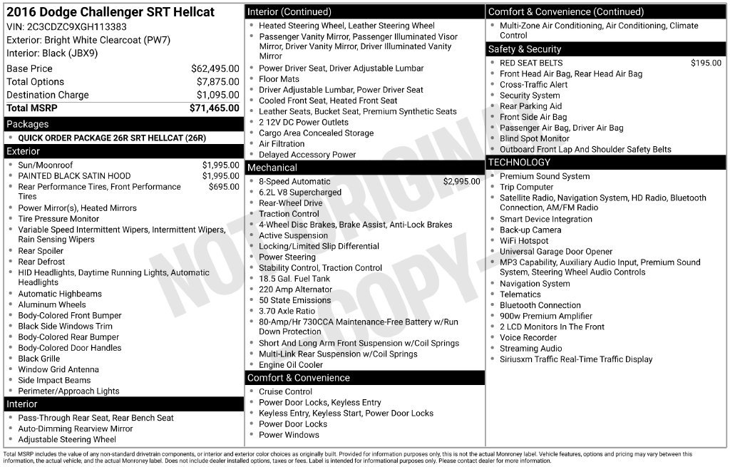 Used 2016 Dodge Challenger SRT Hellcat RWD image 10