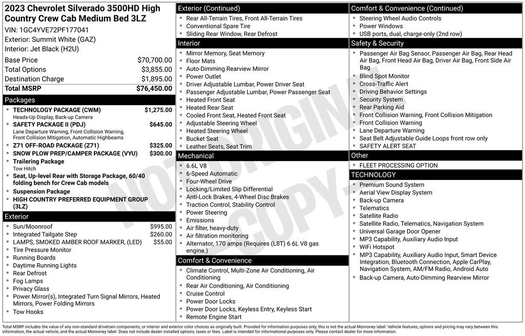 Used 2023 Chevrolet Silverado 3500 High Country w/ Technology Package AWD/4WD image 89