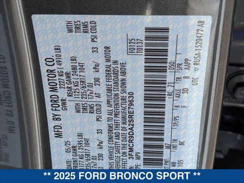 New 2025 Ford Bronco Sport Badlands w/ Sasquatch Badlands Package AWD/4WD image 19